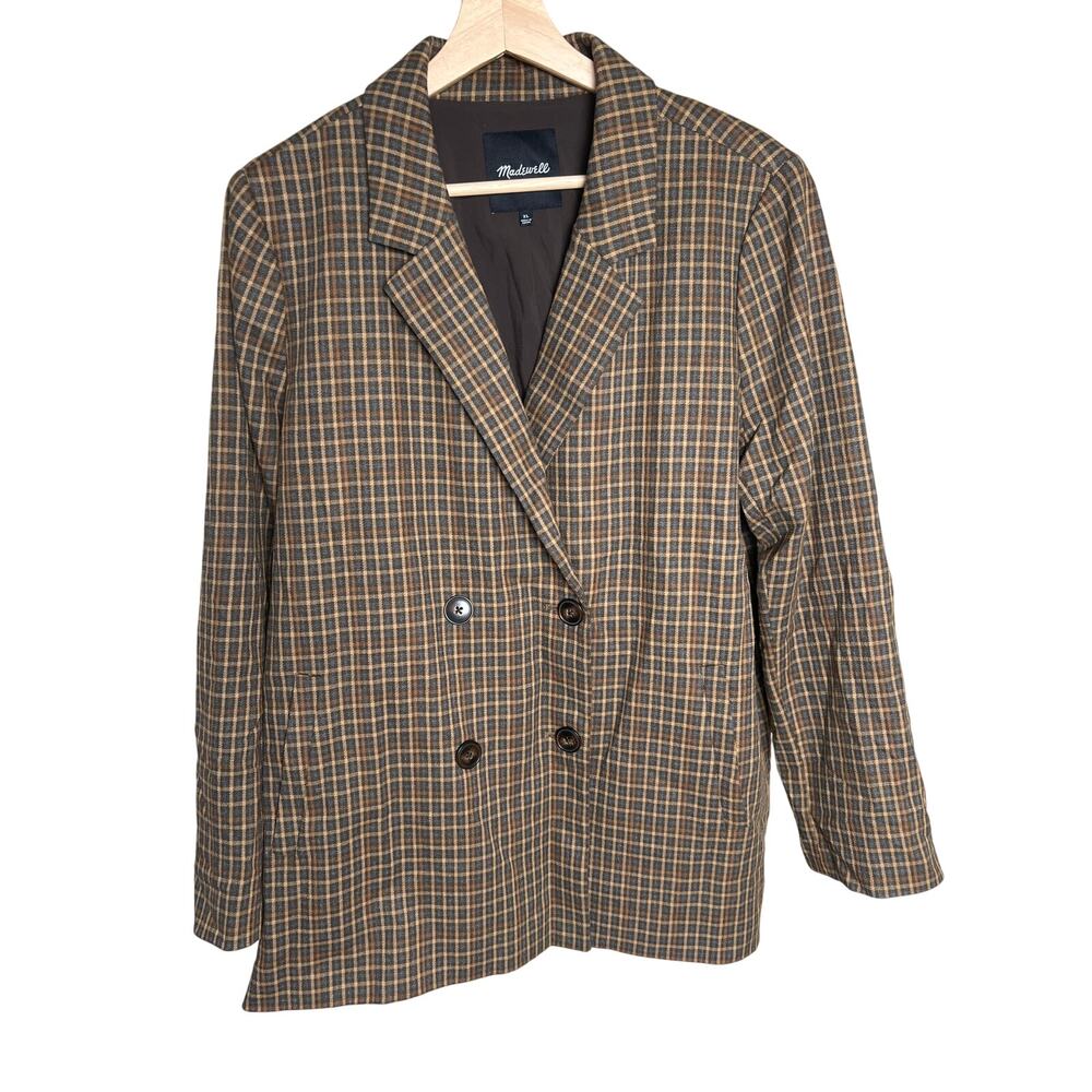 Madewell XL Polyester Blazer Caldwell Double Breasted Mandell Plaid